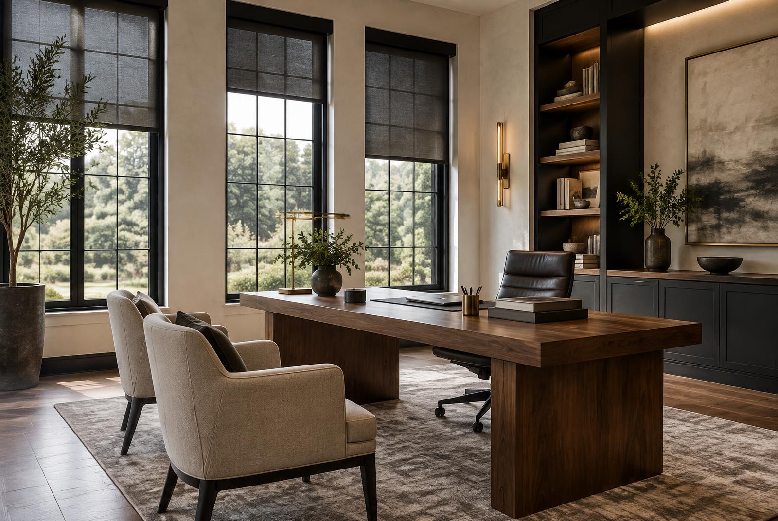 Motorized shades in a refined Delaware home office